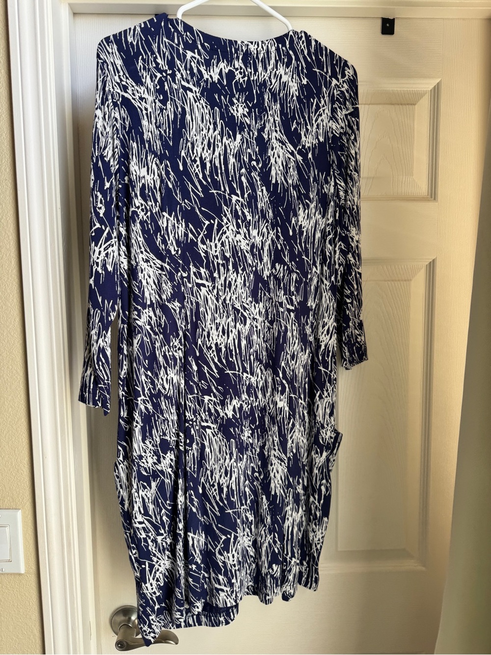 Navy Blue Tunic Dress with White Abstract Brushstroke Print